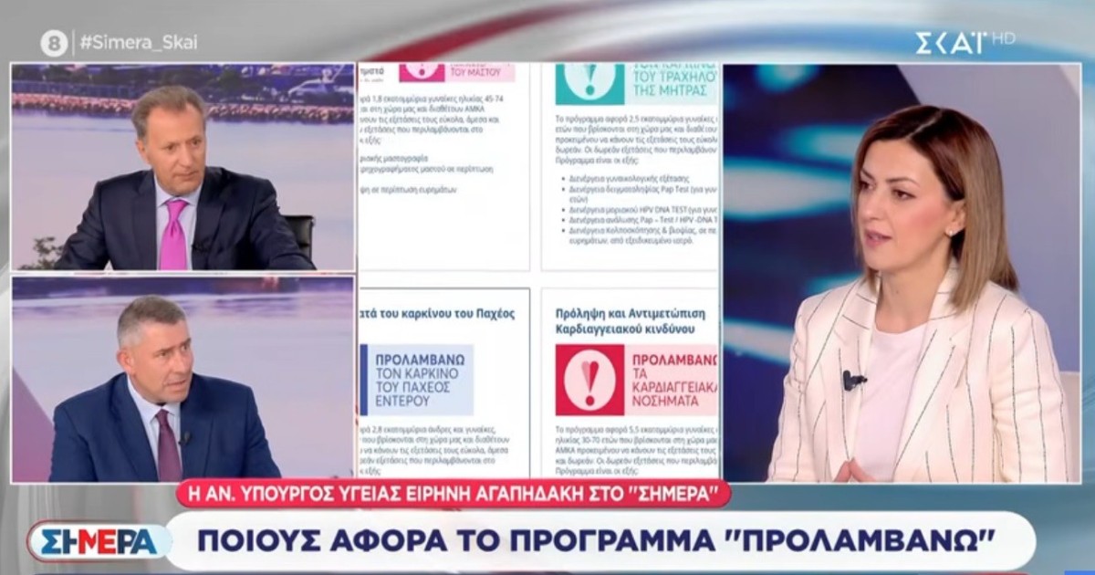 Σημεία συνέντευξης της Αναπληρώτριας Υπουργού Υγείας Ειρήνης Αγαπηδάκη, στην εκπομπή «ΣΗΜΕΡΑ» με τους Δημήτρη Οικονόμου και Άκη Παυλόπουλο