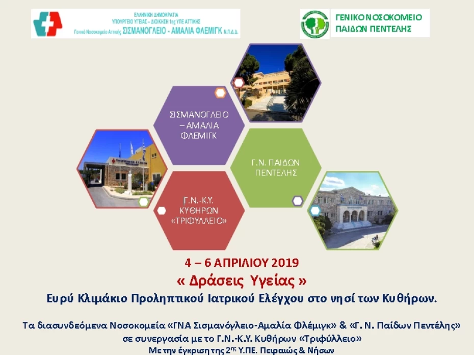 Ευρείας κλίμακας προληπτικός ιατρικός έλεγχος στα Κύθηρα σε συνεργασία με το ΓΝΑ Σισμανόγλειο - Αμαλία Φλέμινγκ &  το  ΓΝ Παίδων Πεντέλης 