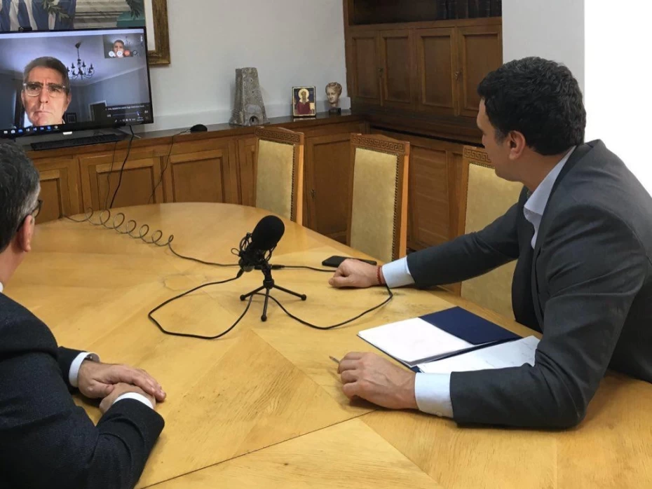 Τηλεδιάσκεψη Υπουργού Υγείας Βασίλη Κικίλια και Υφυπουργού Υγείας Βασίλη Κοντοζαμάνη με τον Πρέσβη των Η.Π.Α. στην Ελλάδα Geoffrey Pyatt