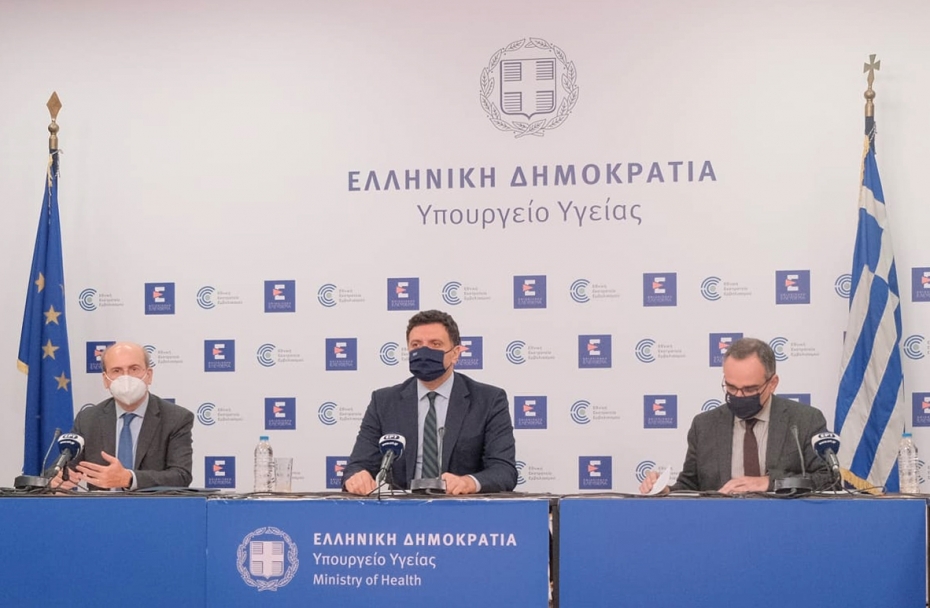 Ενημέρωση διαπιστευμένων συντακτών από τον Υπουργό Υγείας Βασίλη Κικίλια, τον Υπουργό Εργασίας και Κοινωνικών Υποθέσεων Κωστή Χατζηδάκη, τον Αναπληρωτή Υπουργό Υγείας Βασίλη Κοντοζαμάνη και τον Καθηγητή Γκίκα Μαγιορκίνη