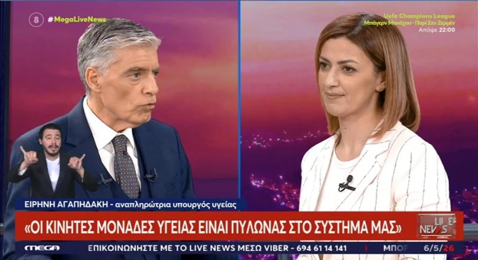 Συνέντευξη της Αναπληρώτριας Υπουργού Υγείας, Ειρήνης Αγαπηδάκη, στο “Live News” με τον Νίκο Ευαγγελάτο